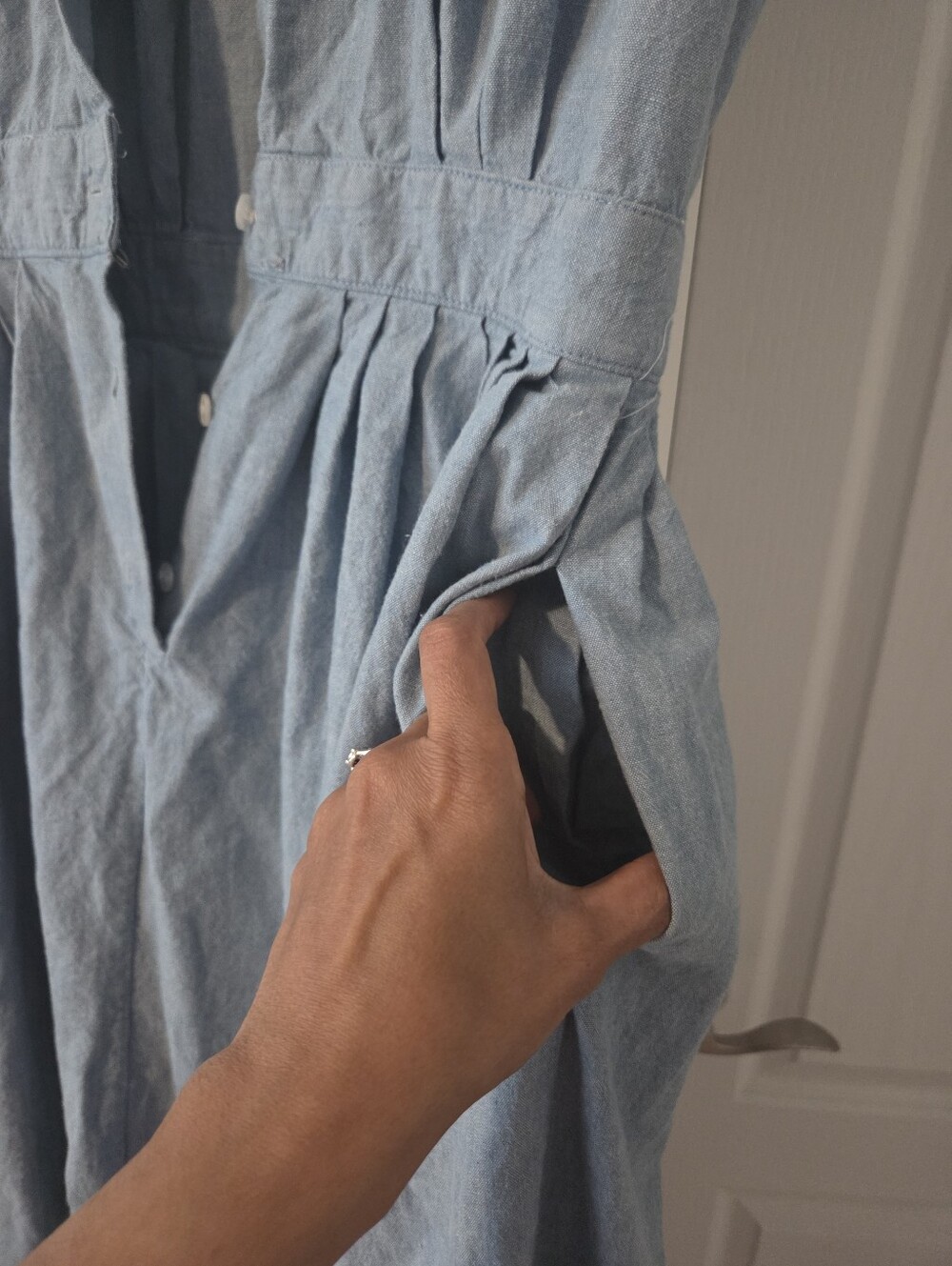 Light Blue Button-Front Midi Dress with Lace Trim M - Picture 5 of 6